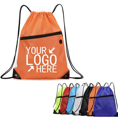 Drawstring Backpack With Front Zipper