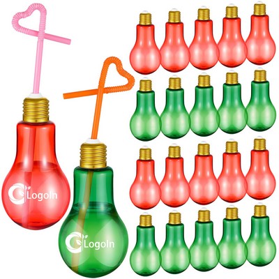 6.8 oz Plastic Light Bulb Cup with Straw Lid Christmas Bottle