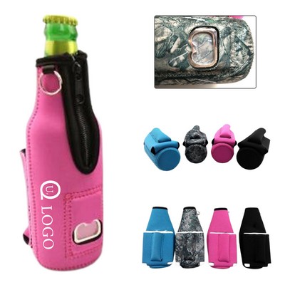 Zippered Bottle Cooler Cover W/ Bottle Opener