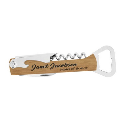 Bottle Opener & Wine Corkscrew (Bamboo Brown/Black)