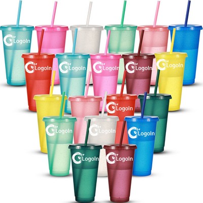 24 oz Cup with Lid and Straw Glitter Tumbler Mug Water Bottle