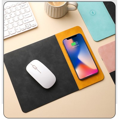 15W Mixed Color Charging pad , Faux leather Wireless Mouse pad charger