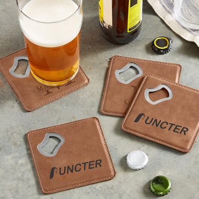 2" 1 Square Leather Coaster Bottle Opener